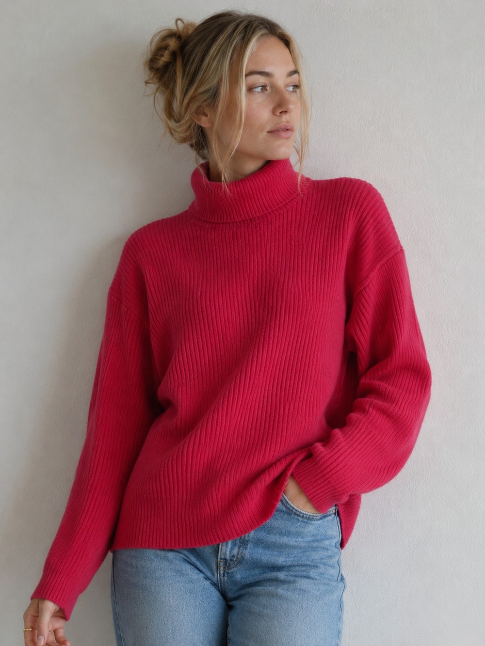 LANDS' END Vintage 100% Cashmere Ribbed Turtleneck Sweater Women's L 14-16